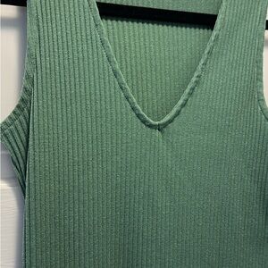 Green Ribbed Sleeveless Tank Dress